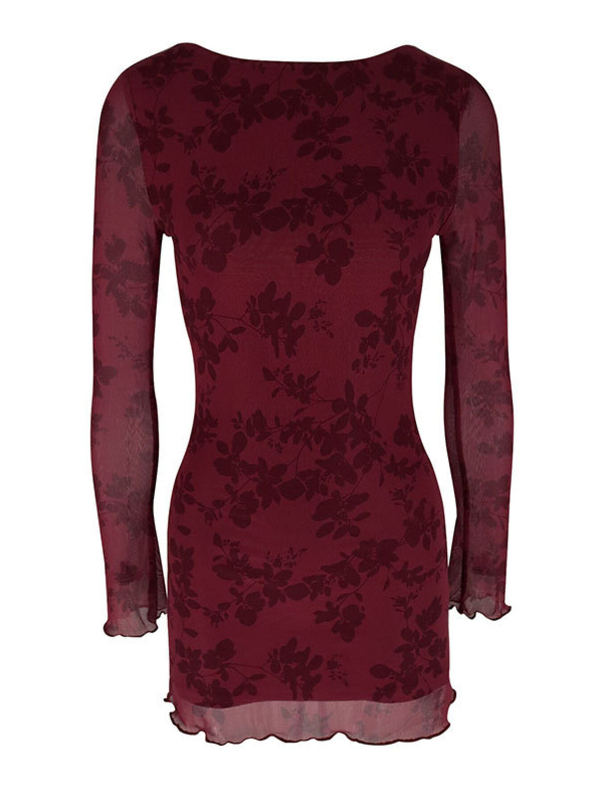 Mesh Bodycon Mini Dress in Burgundy