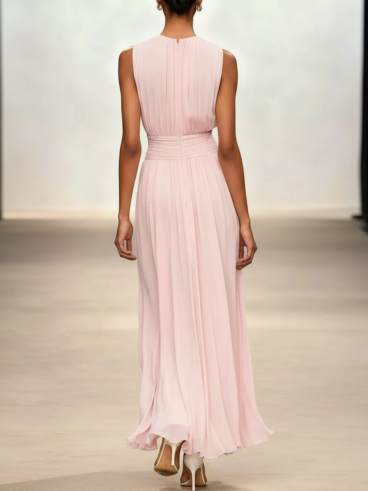 Sleeveless Ruched Chiffon Maxi Dress