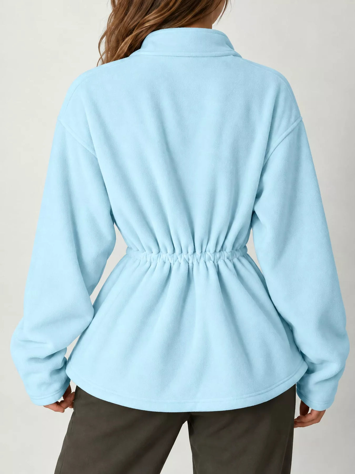 Drawstring Fleece Zip-Up Jacket