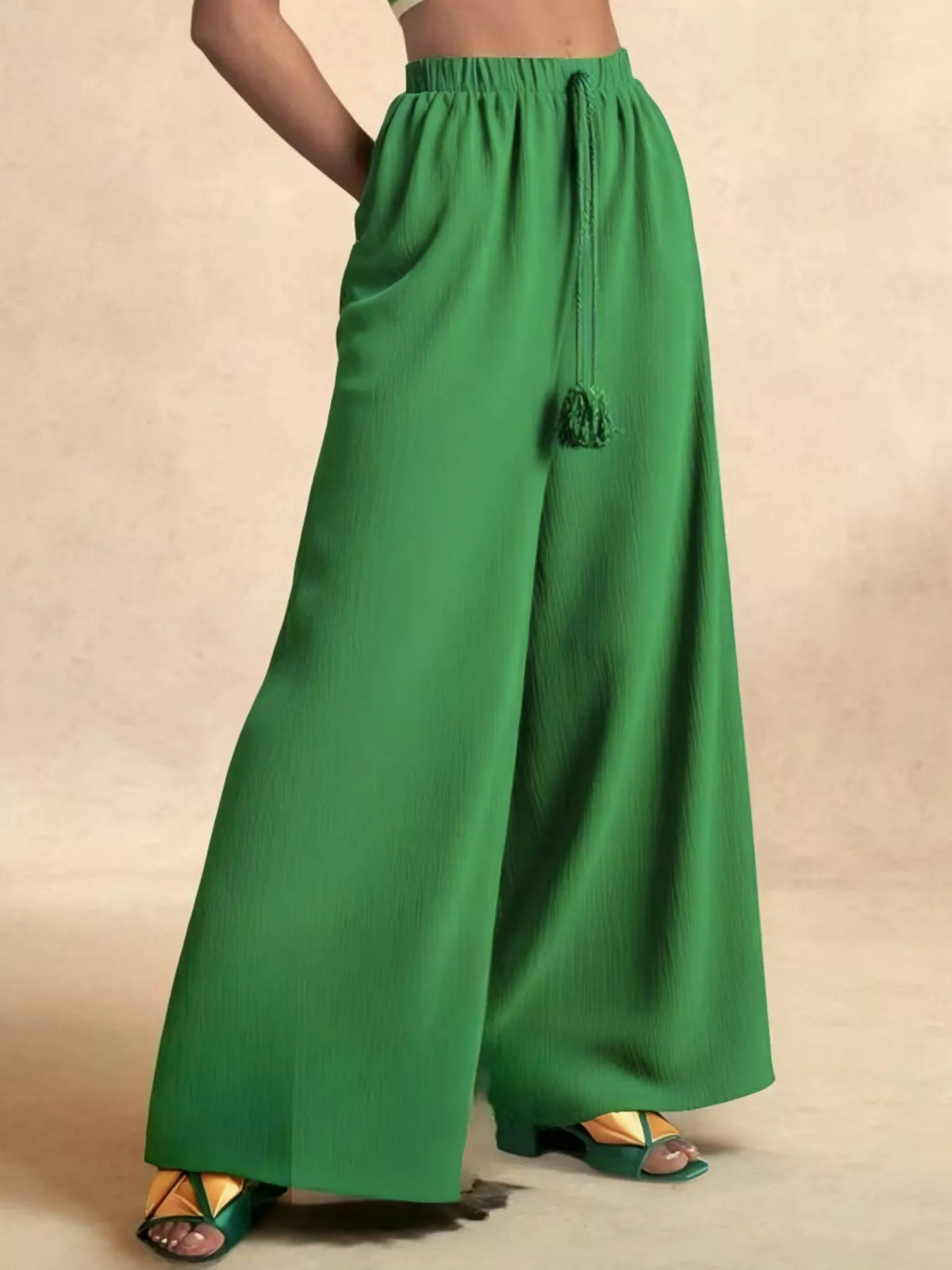 High-Rise Drawstring Wide-Leg Pants