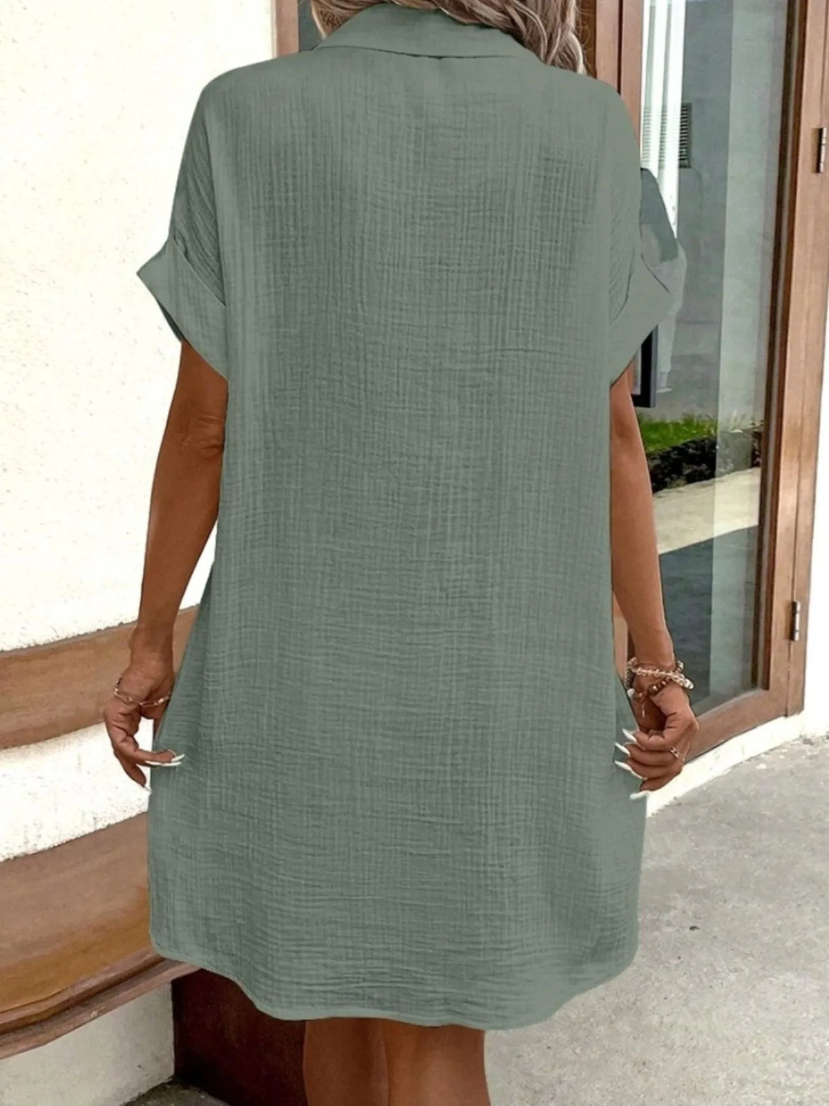 Button-Down Shirt Dress with Pockets