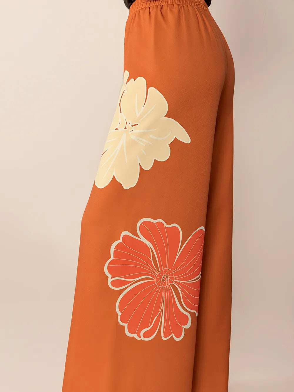 Printed Elastic Waist Wide Leg Pants in Tangerine