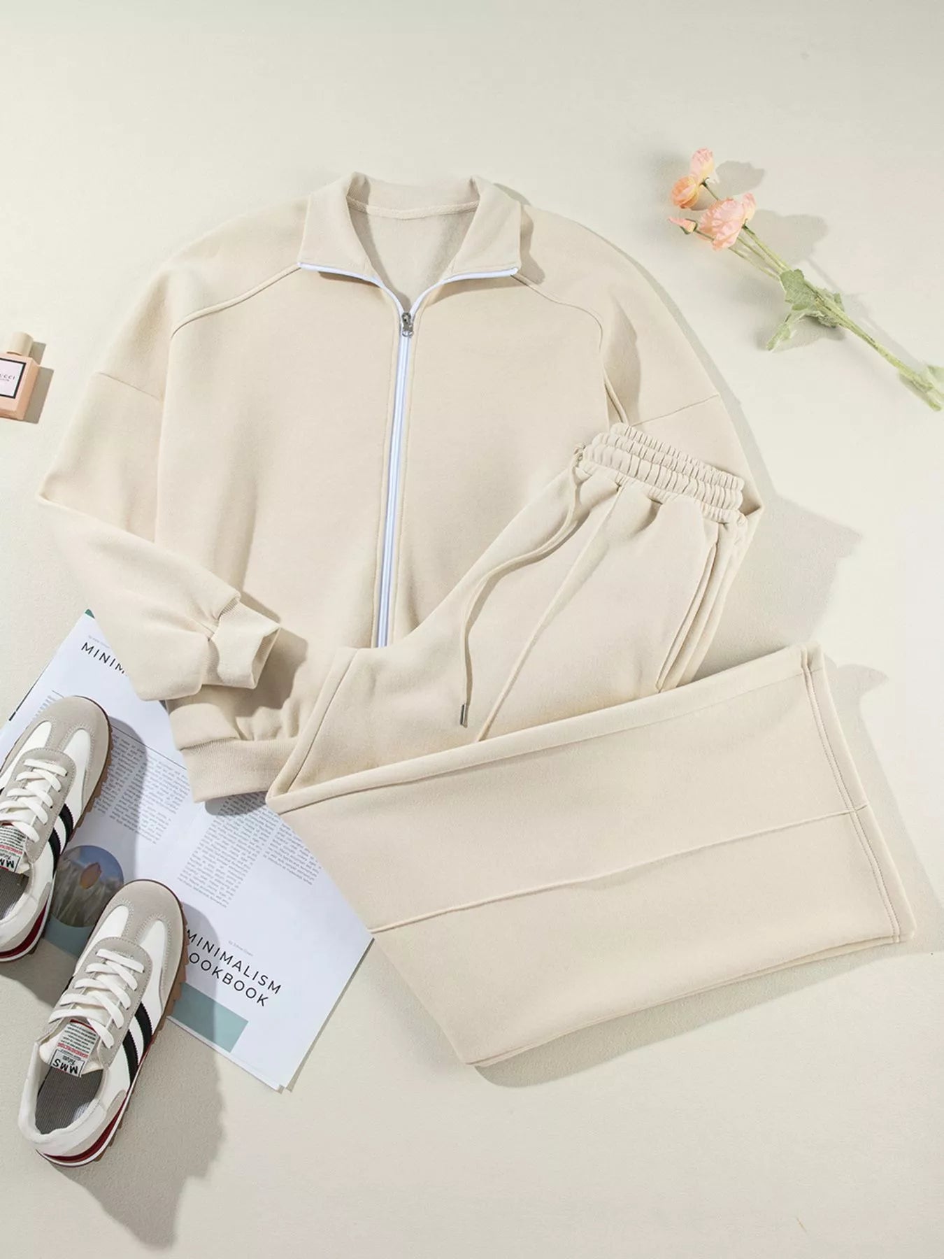 Drop Shoulder Zip-Up Jacket & Pants Set