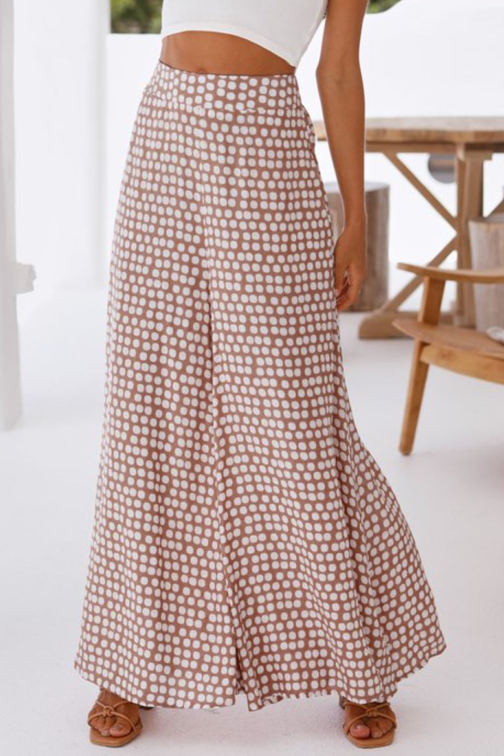 Polka Dot High Waist Wide Leg Pants in Dusty Pink