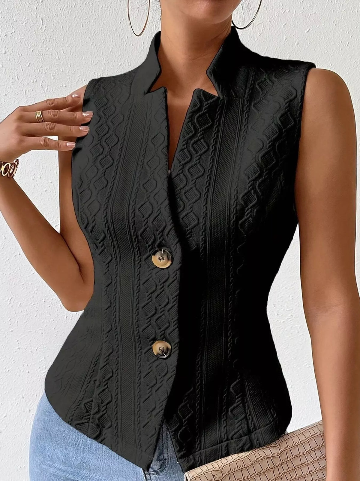Textured Single-Breasted Vest Coat