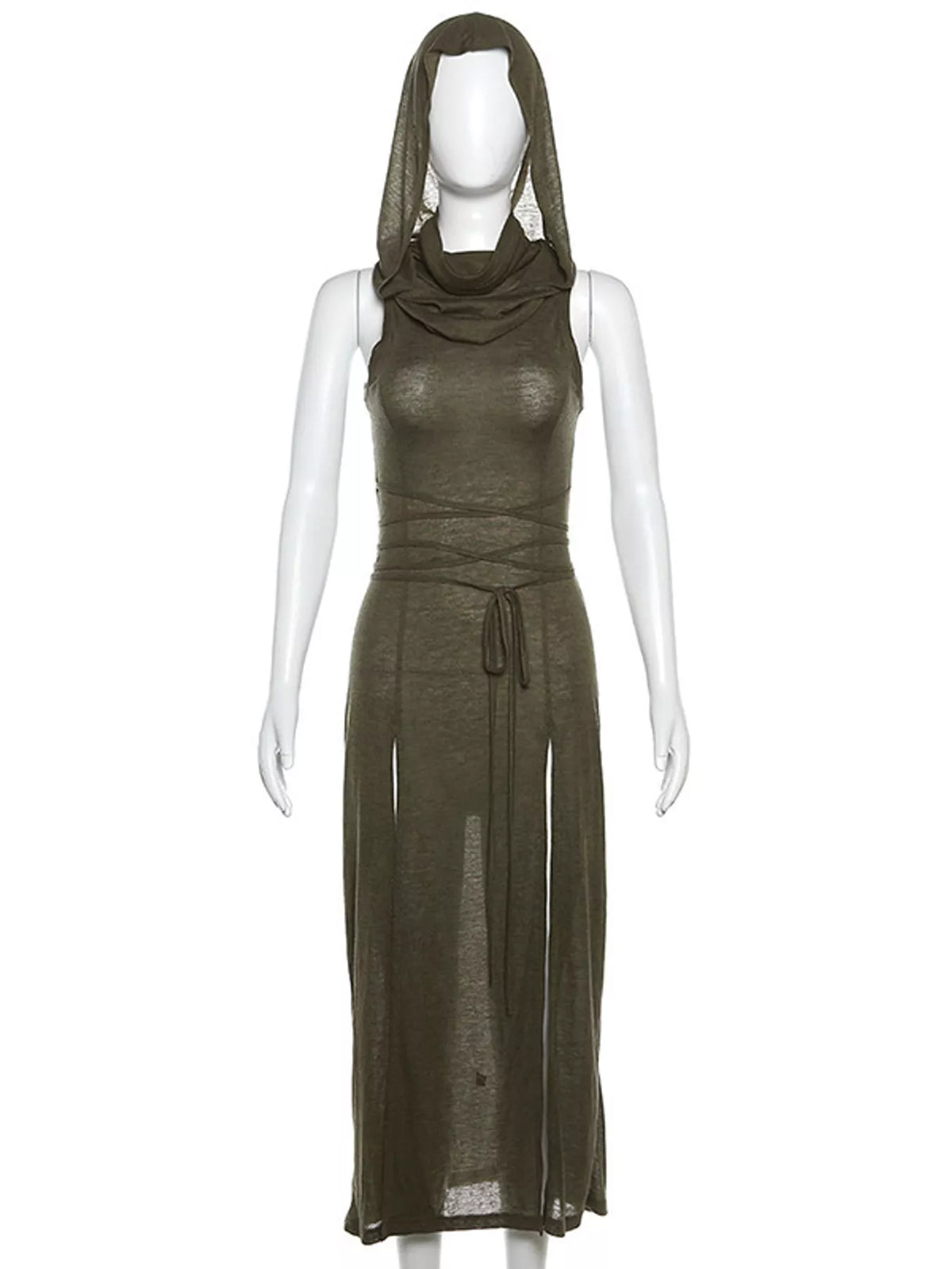 Sleeveless High-Slit Hooded Maxi Dress