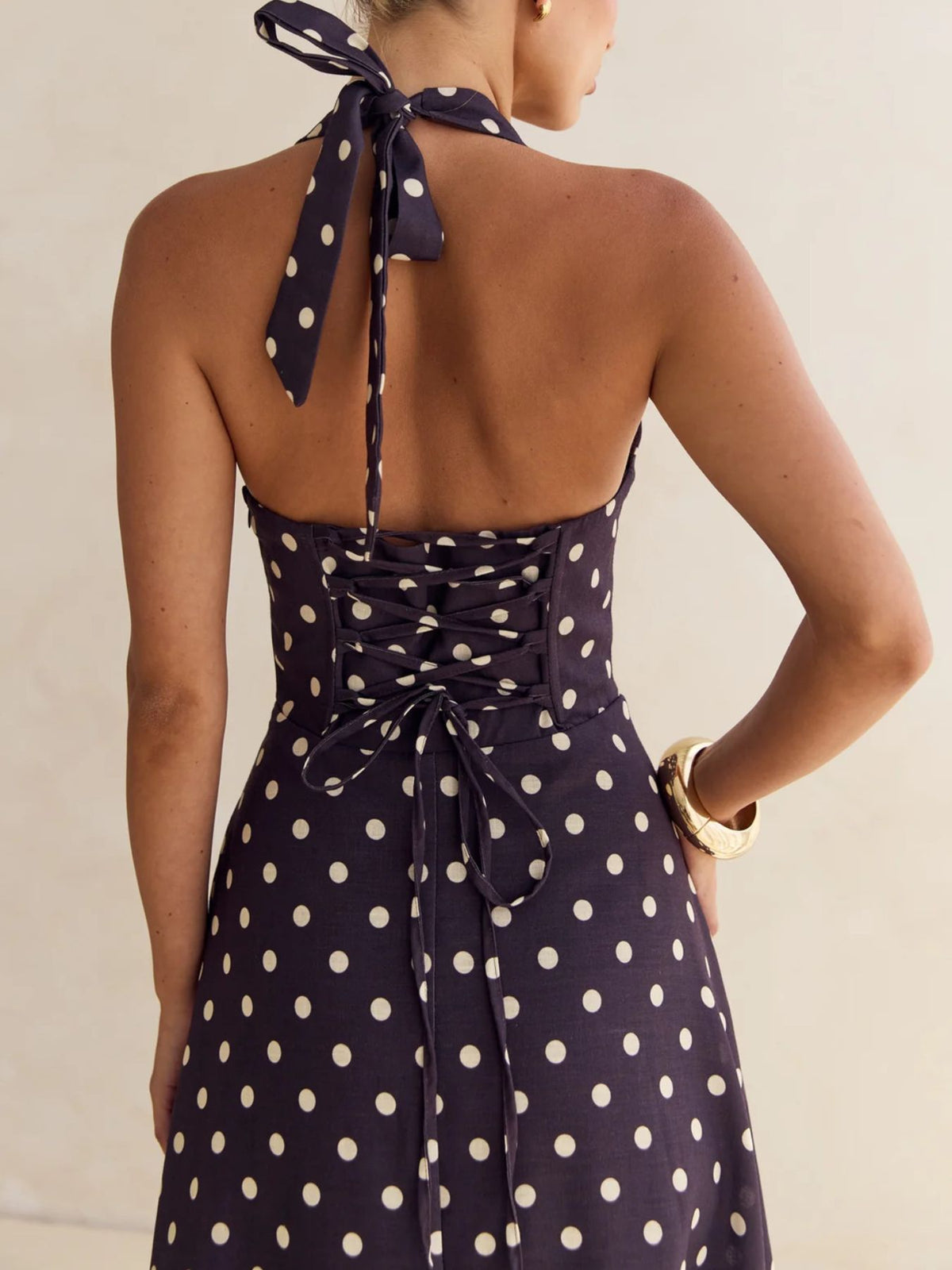 Floral Print Lace-Up Halter Maxi Dress