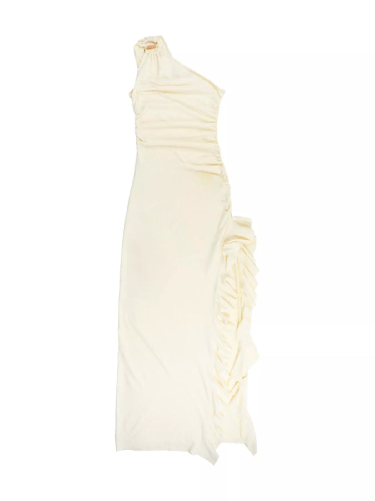 One-Shoulder Ruched Ruffle Hem Maxi Dress