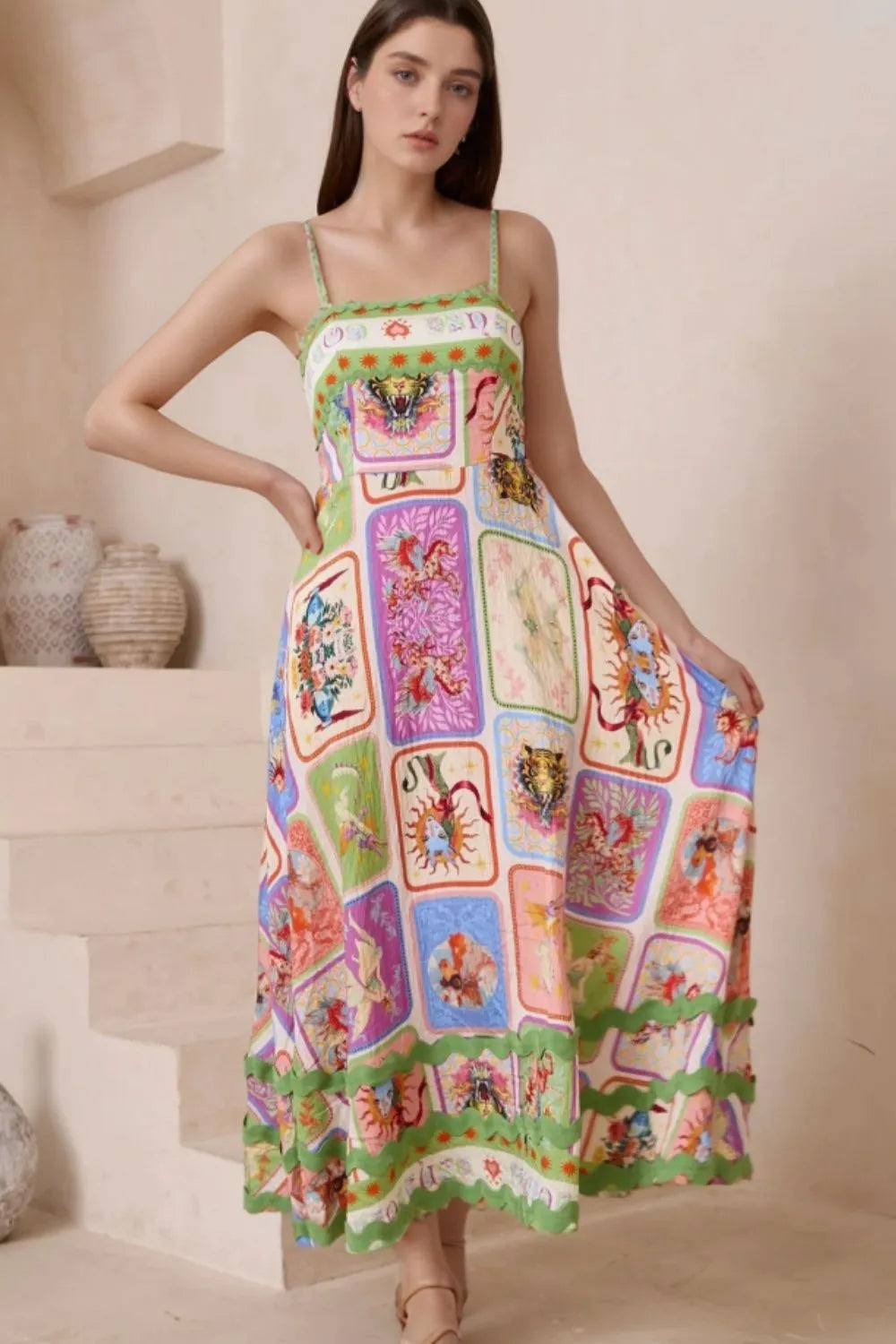 Smocked Square Neck Cami Dress in Multicolor by Shenori