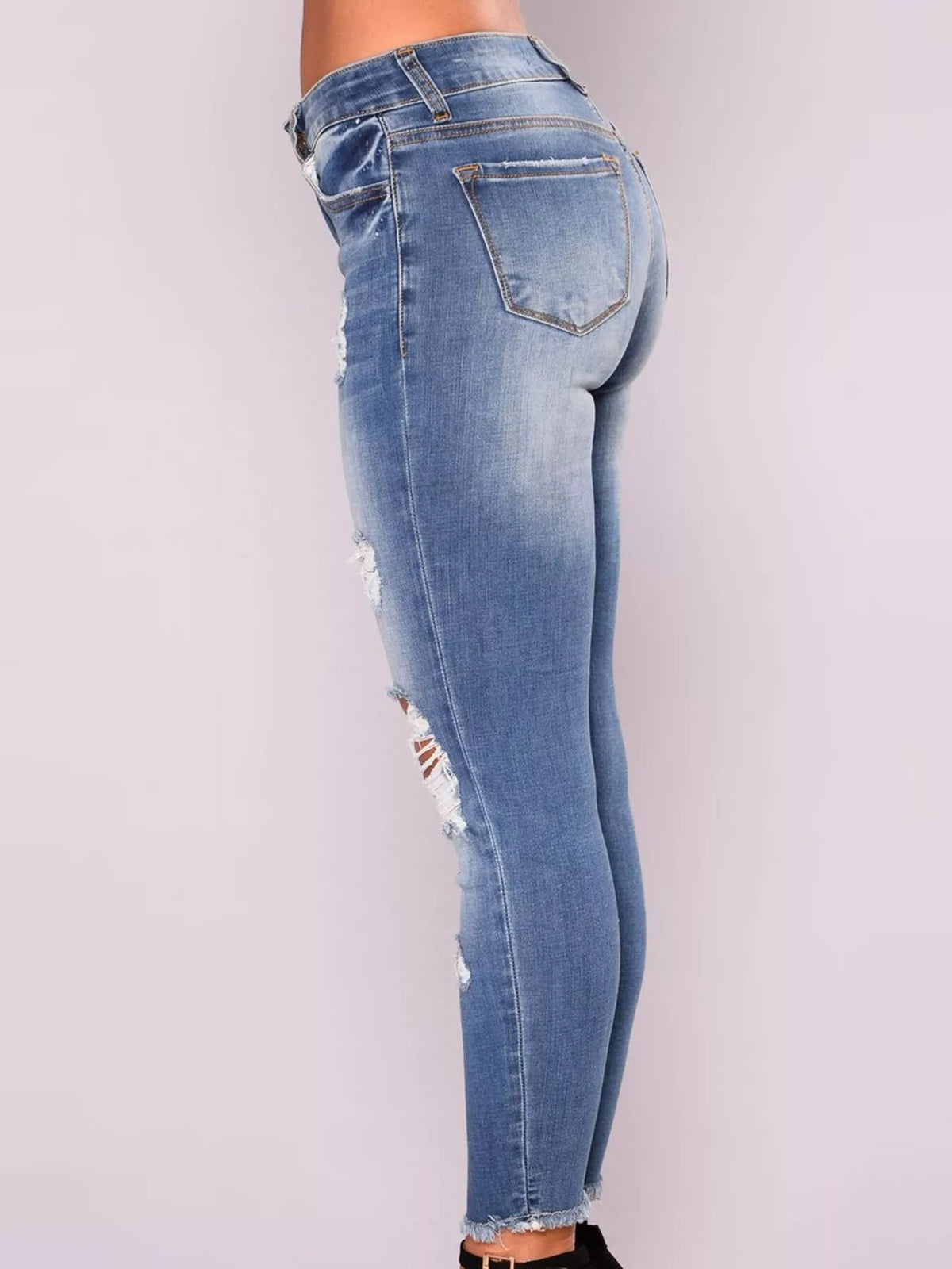 Distressed Skinny Jeans with Whisker Fading by Dreamy Drapes