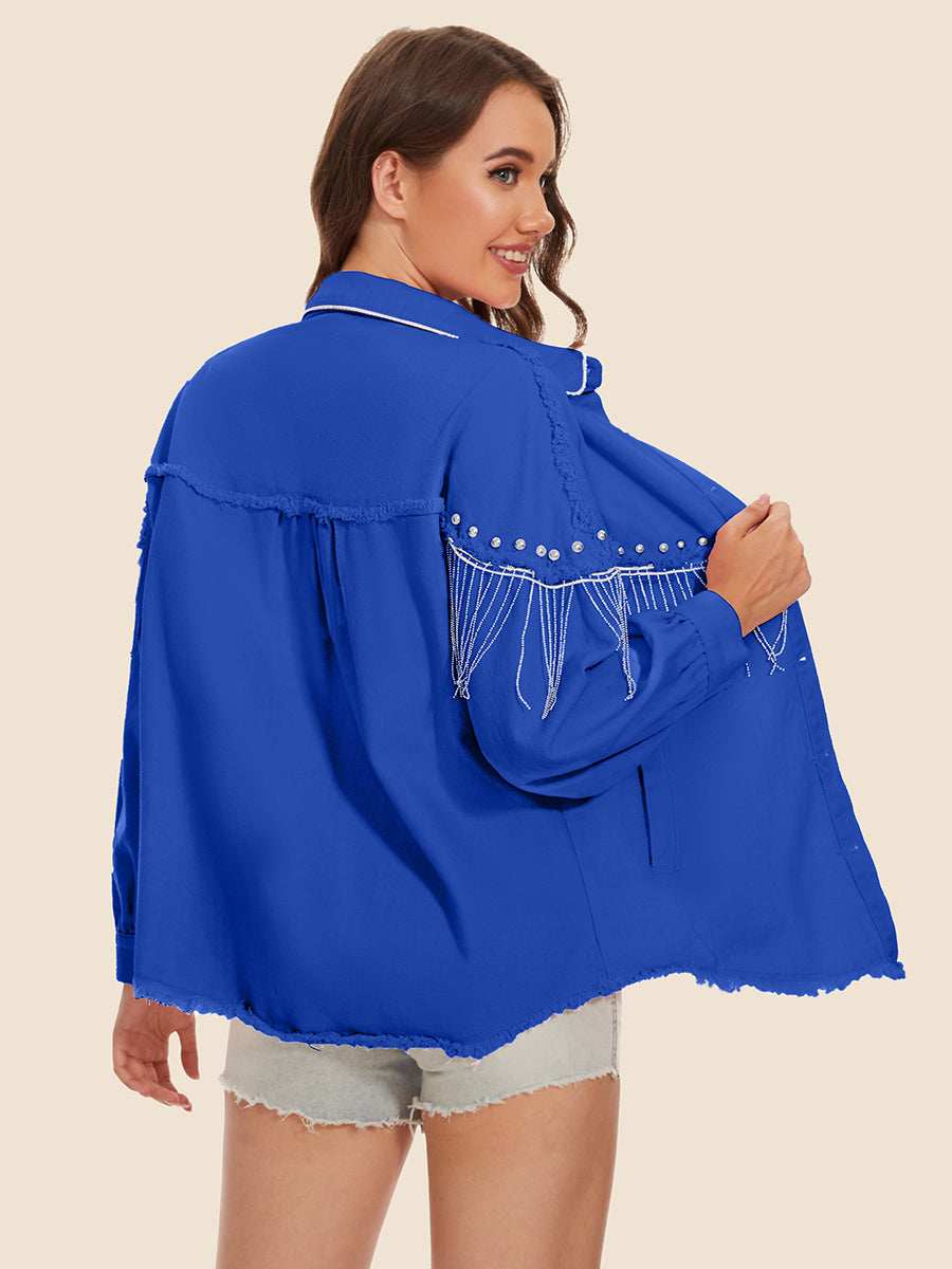Raw Hem Fringe Detail Denim Jacket by Y.Y@Denim