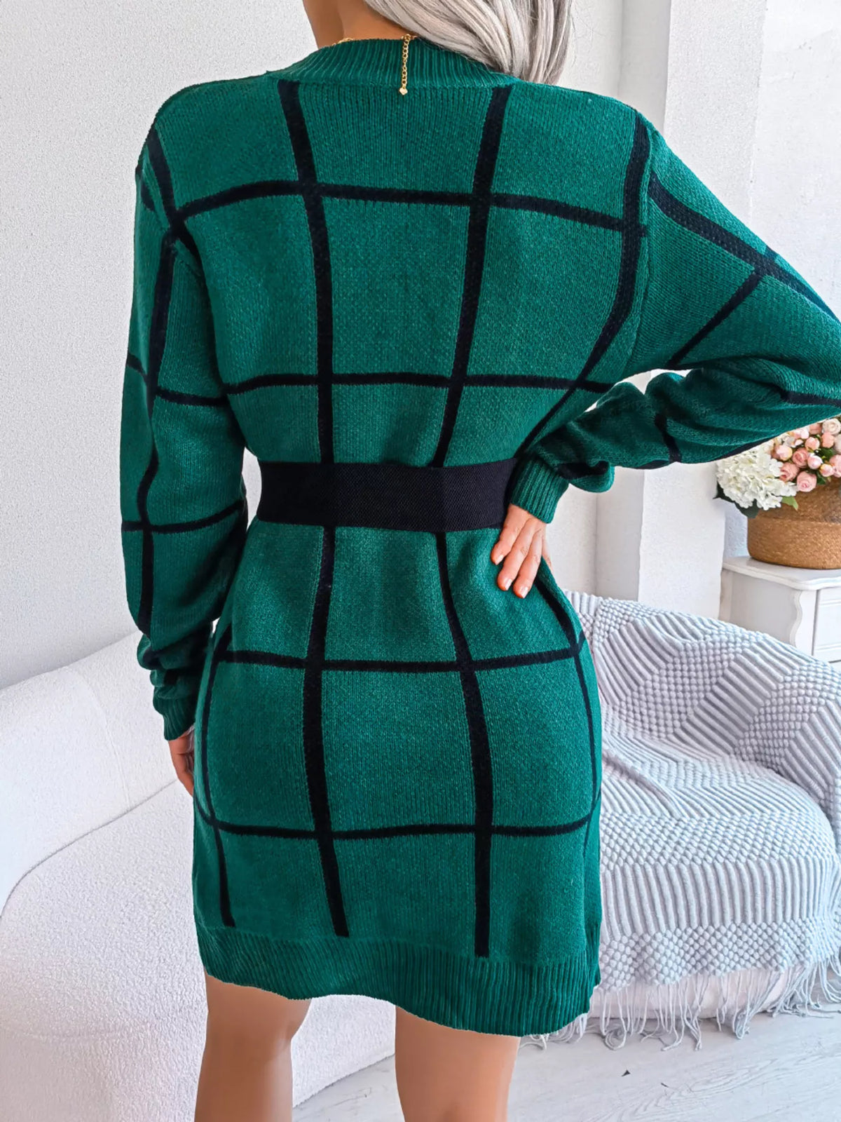 Plaid Long Sleeve Sweater Dress by Clise