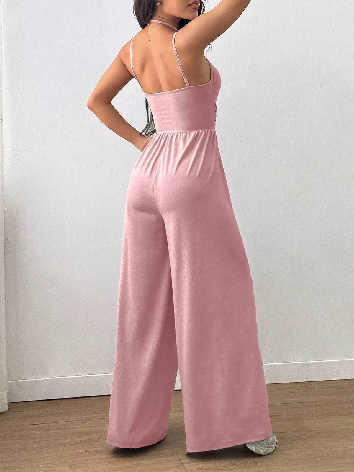 Ruched Spaghetti Strap Wide Leg Jumpsuit
