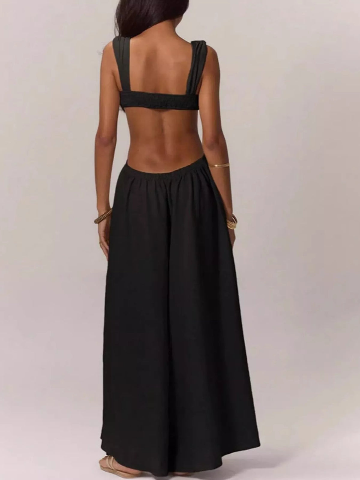 Backless Wide-Leg Jumpsuit with Cutout Detail