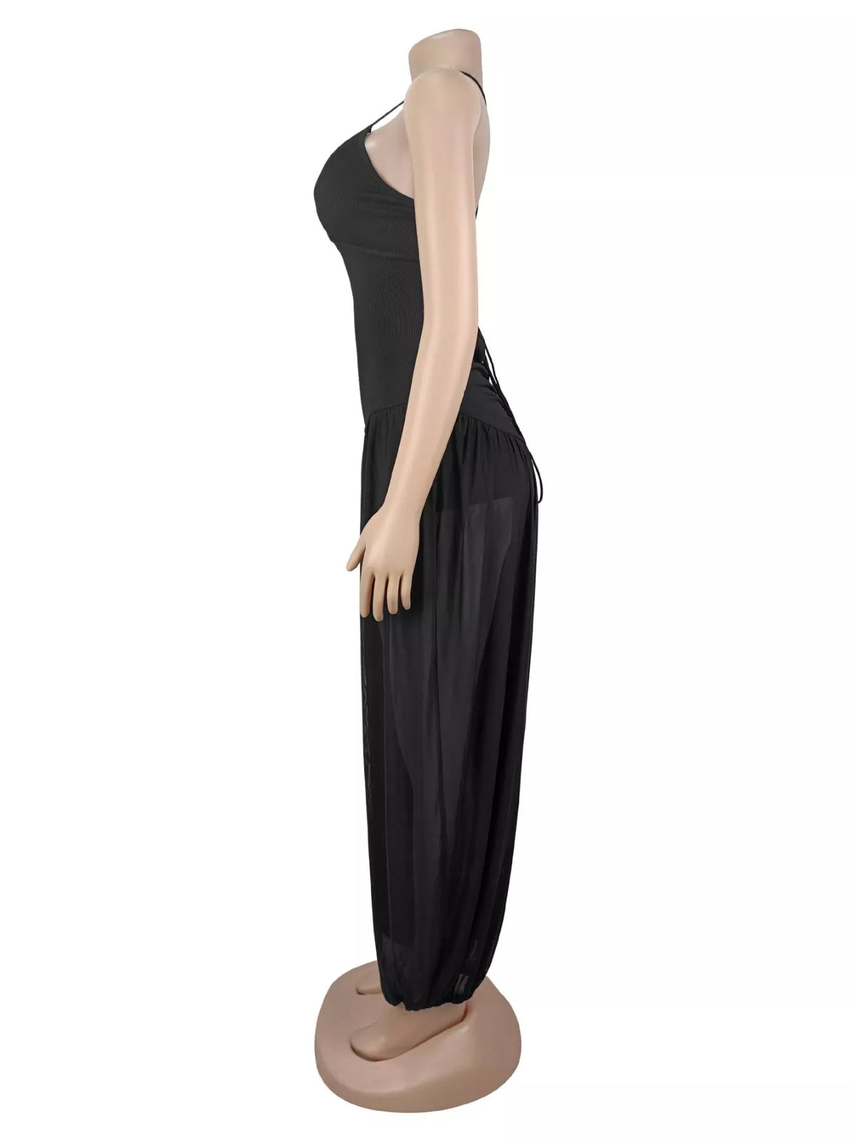 Spaghetti Strap Wide-Leg Jumpsuit with Sheer Detail