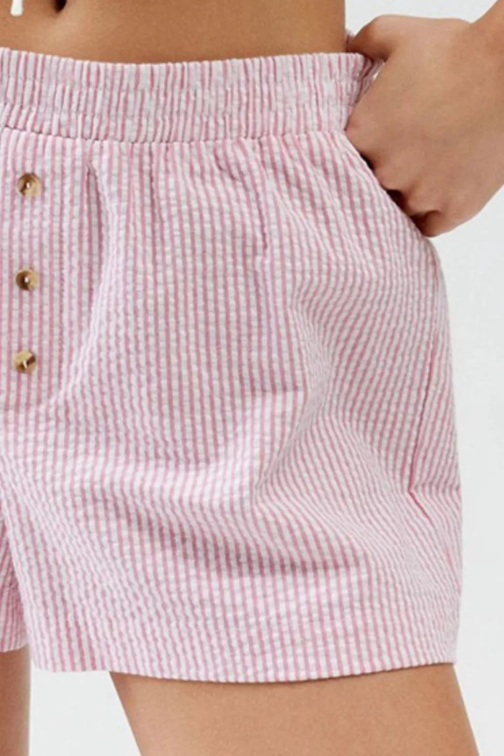 Striped Elastic Waist Shorts with Button Detail by Mystique Q