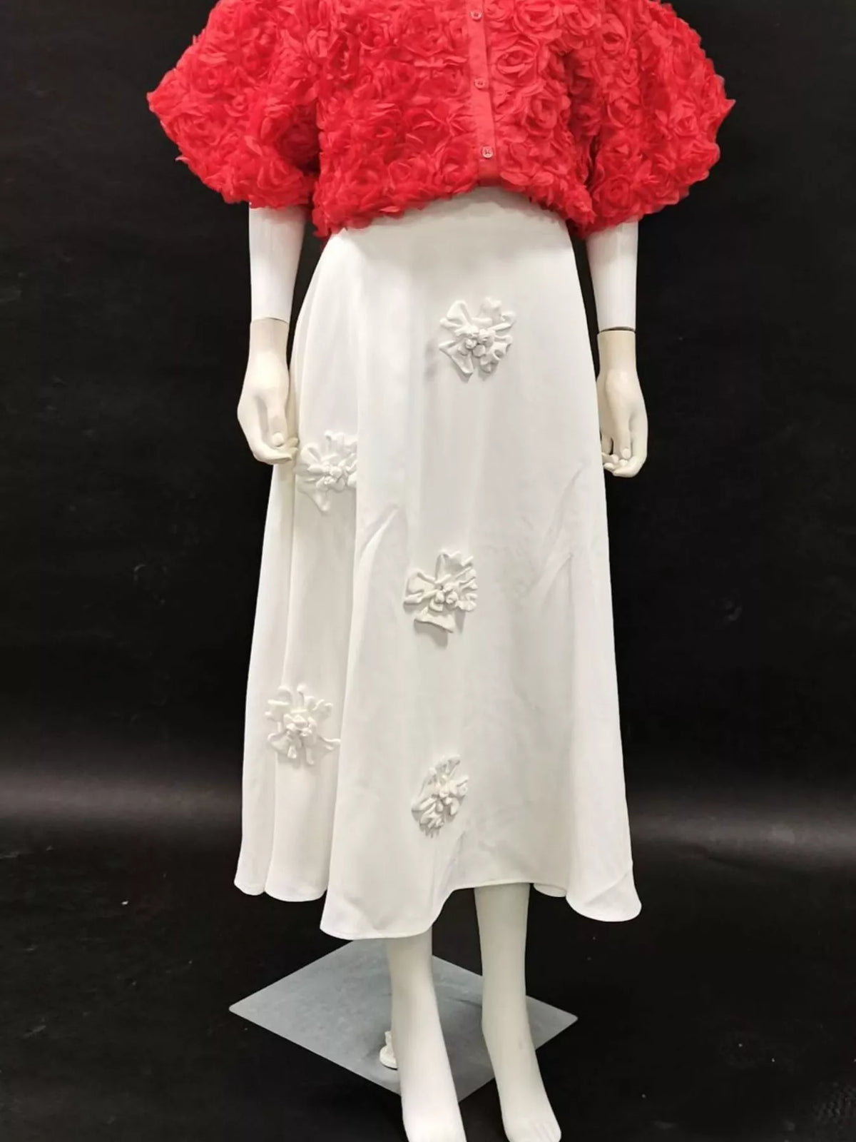 Floral Embellished Midi Skirt in White