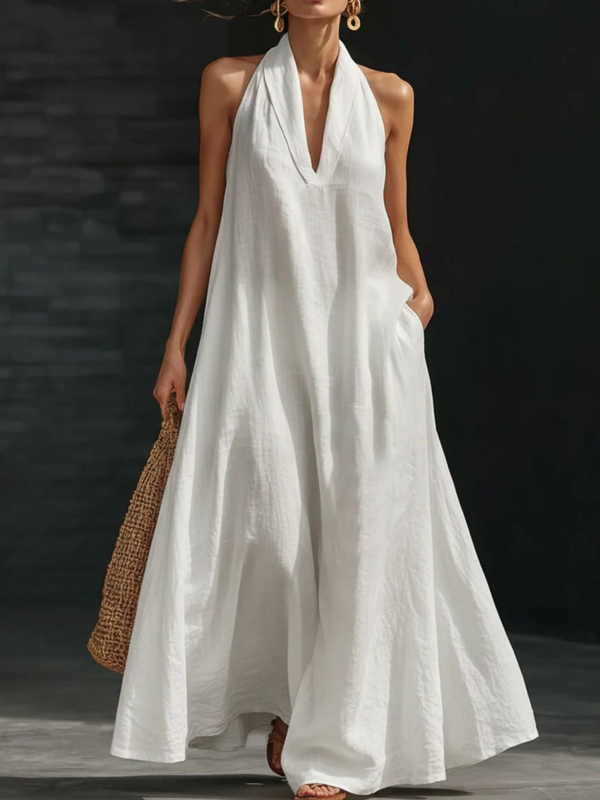 Halter Neck Pocketed Maxi Dress