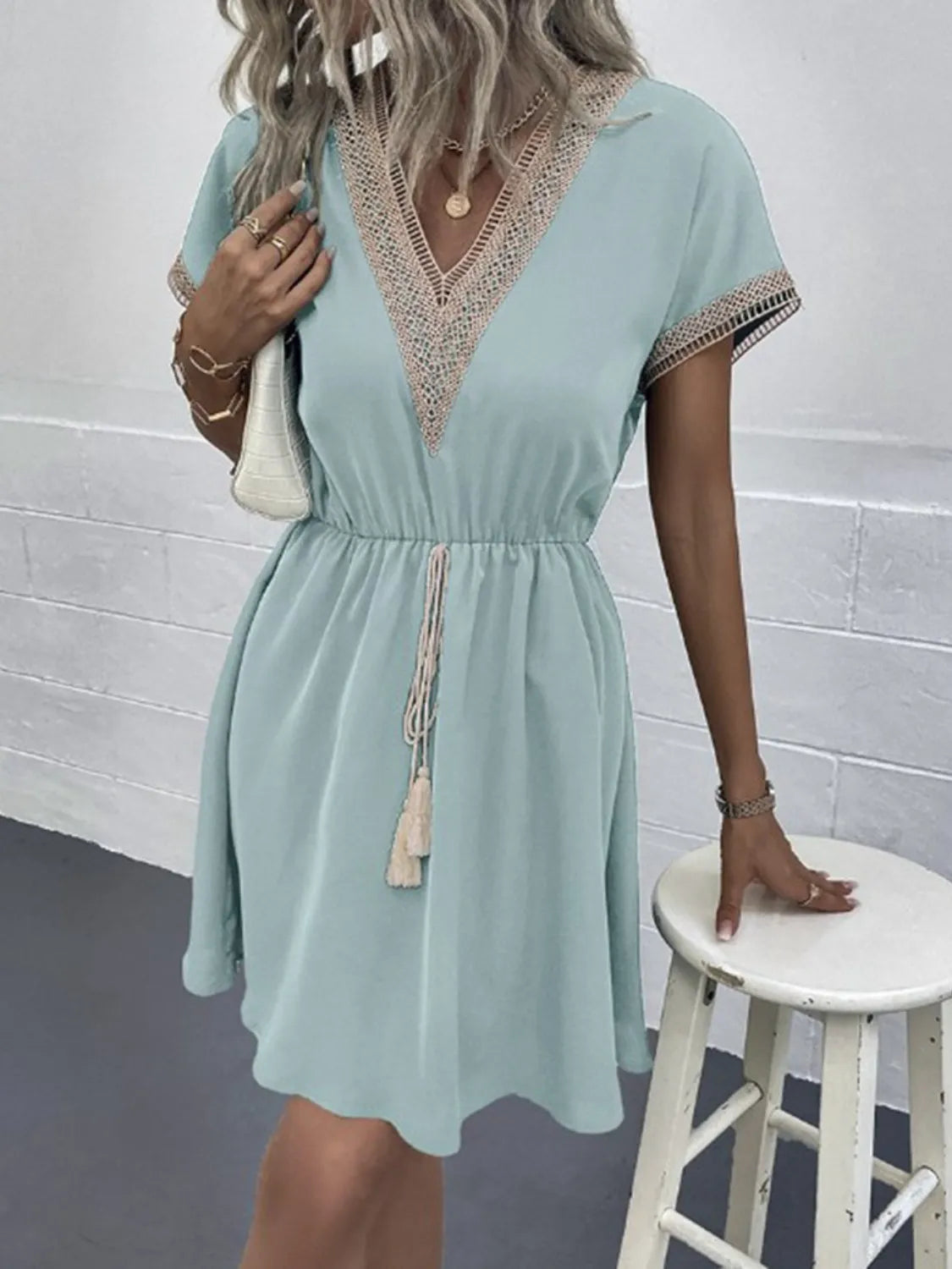 V-Neck Short Sleeve Plus Size Dress