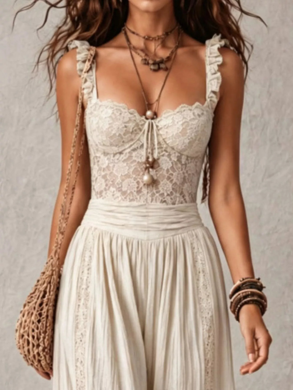 Boho Lace Corset Jumpsuit with Harem Pants