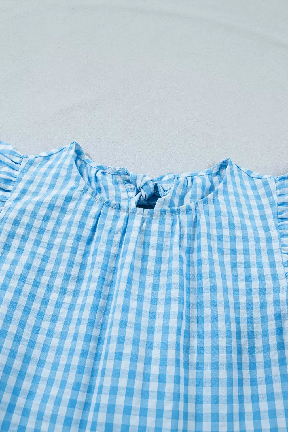 Knot Back Ruffled Gingham Maxi Dress in Light Blue