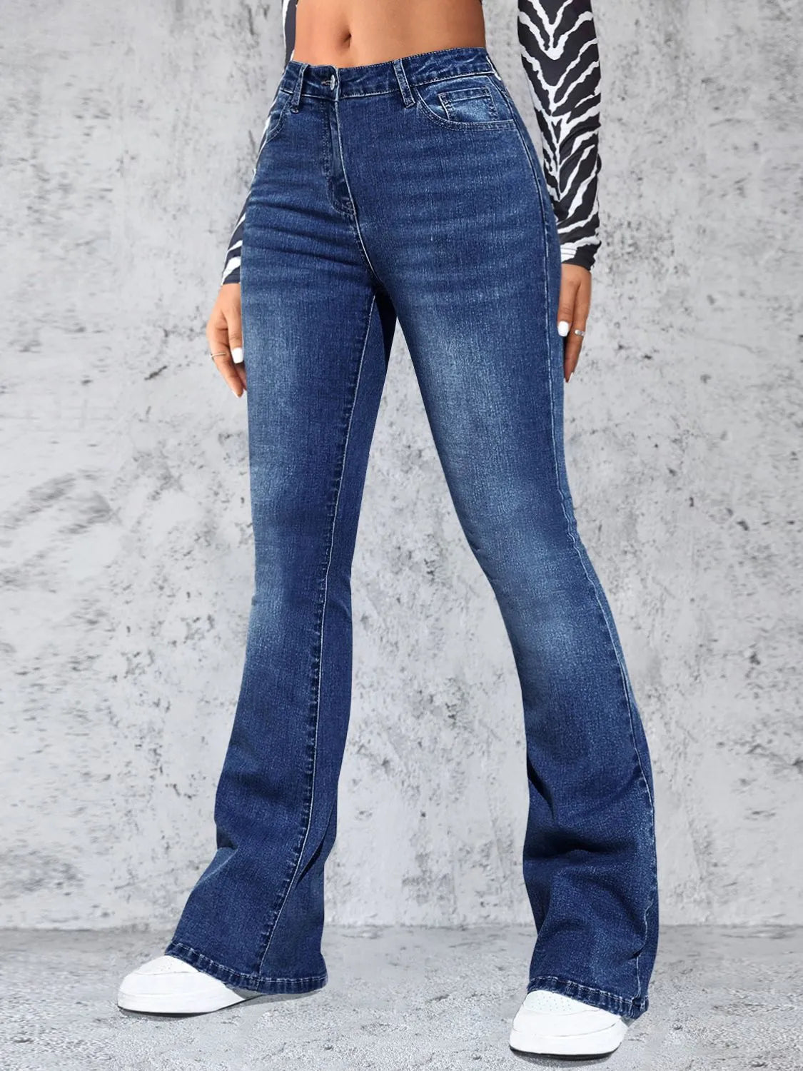 High Rise Button-Front Jeans in Medium Wash