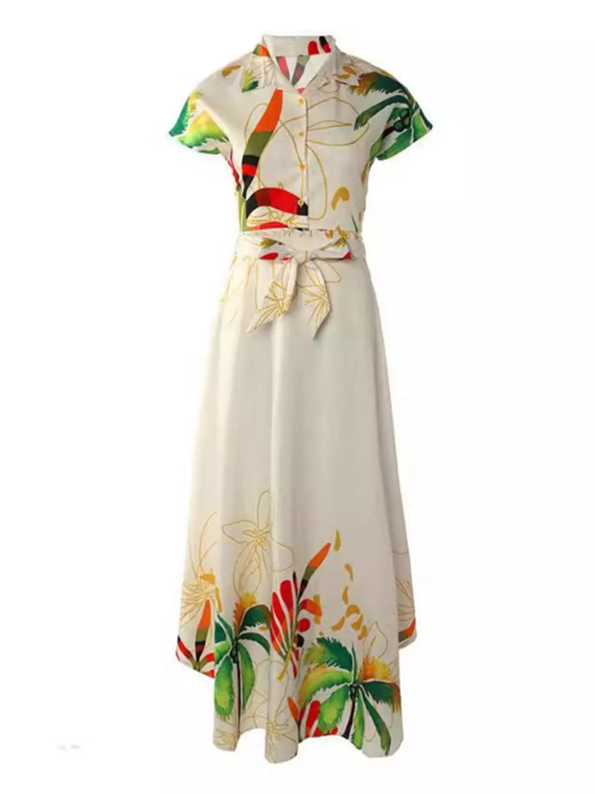 Tropical Floral Button-Up Crop Top & Maxi Skirt Set
