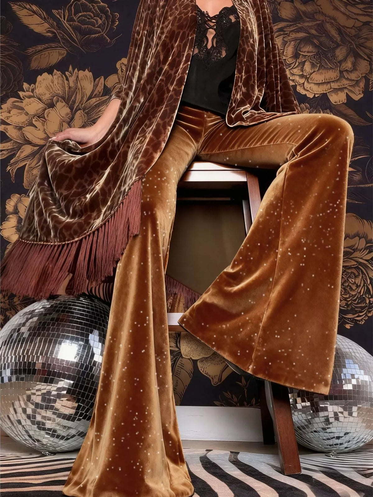 High-Waisted Velvet Flared Pants