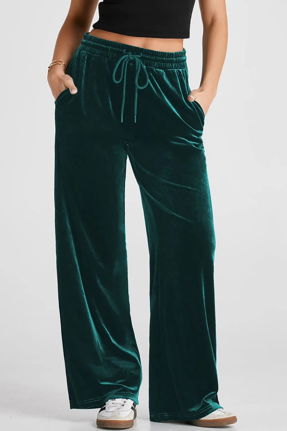 Wide-Leg Active Pants with Drawstring Waist