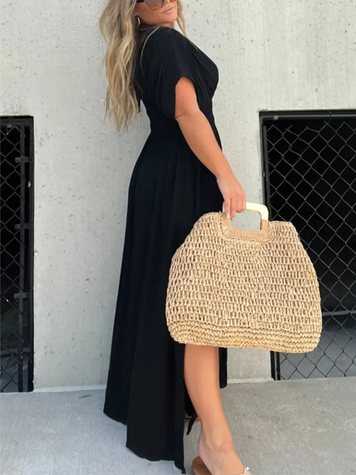 Deep V-Neck Maxi Dress with Side Slit