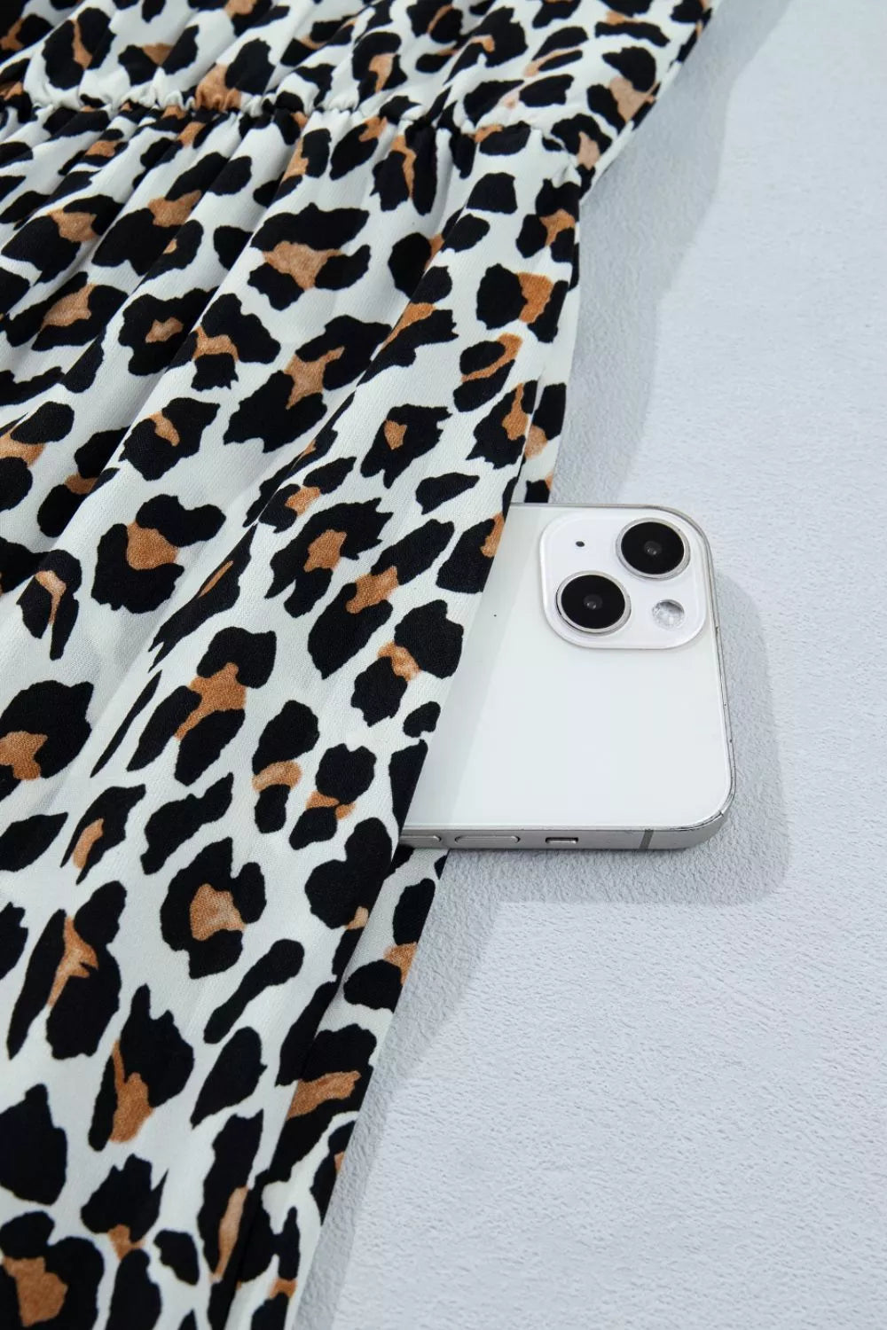 Leopard Print Colorblock-Trim Midi Dress