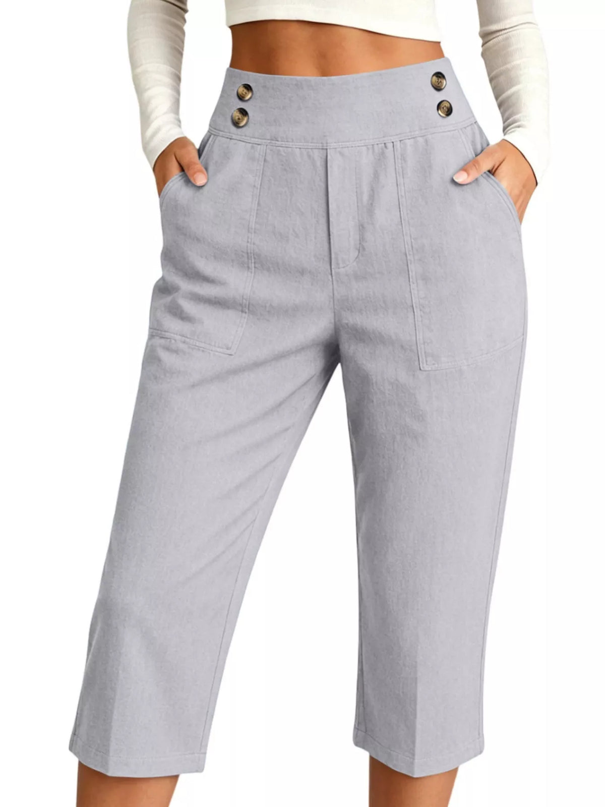 High-Waisted Button-Detail Cropped Pants