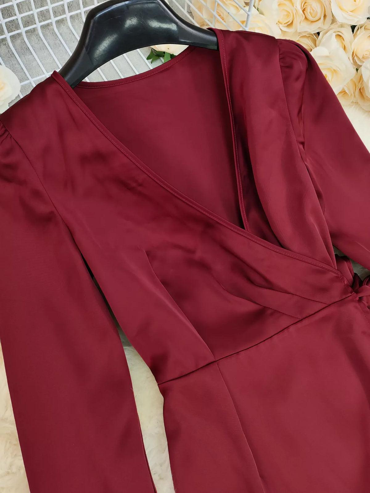 Surplice Satin Dress in Red