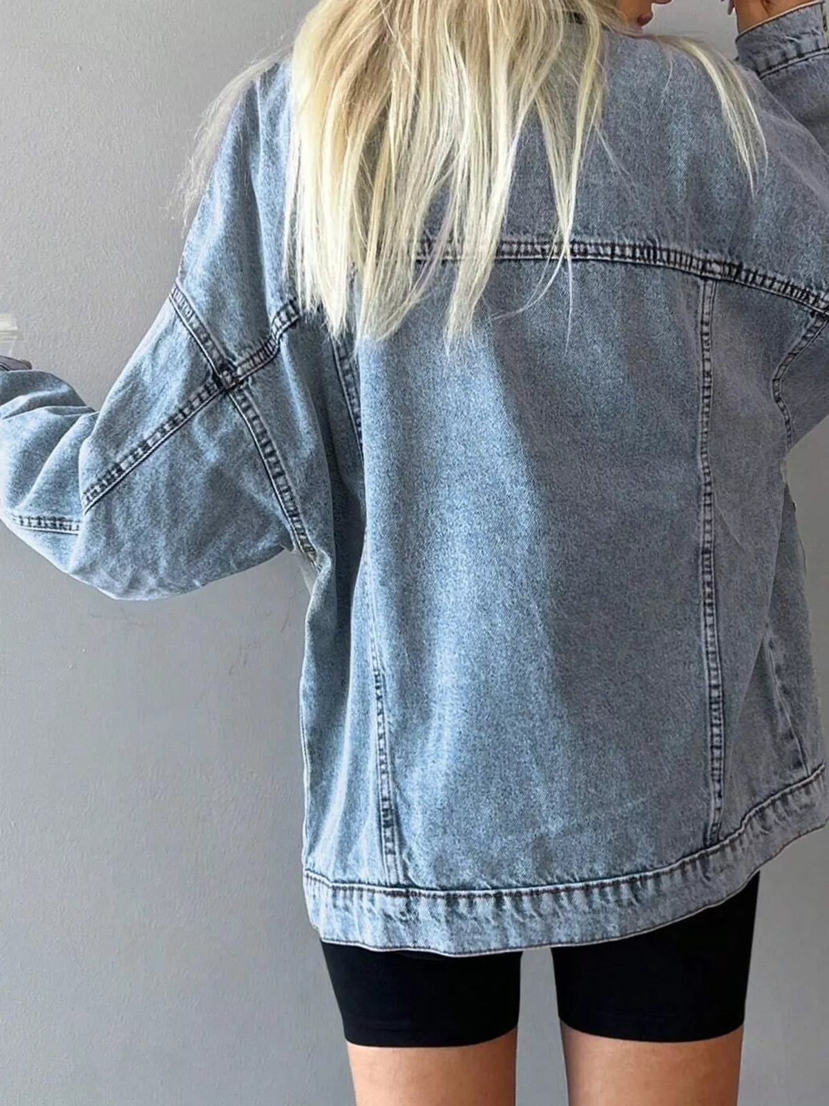 Oversized Dropped-Shoulder Denim Jacket in Light Blue