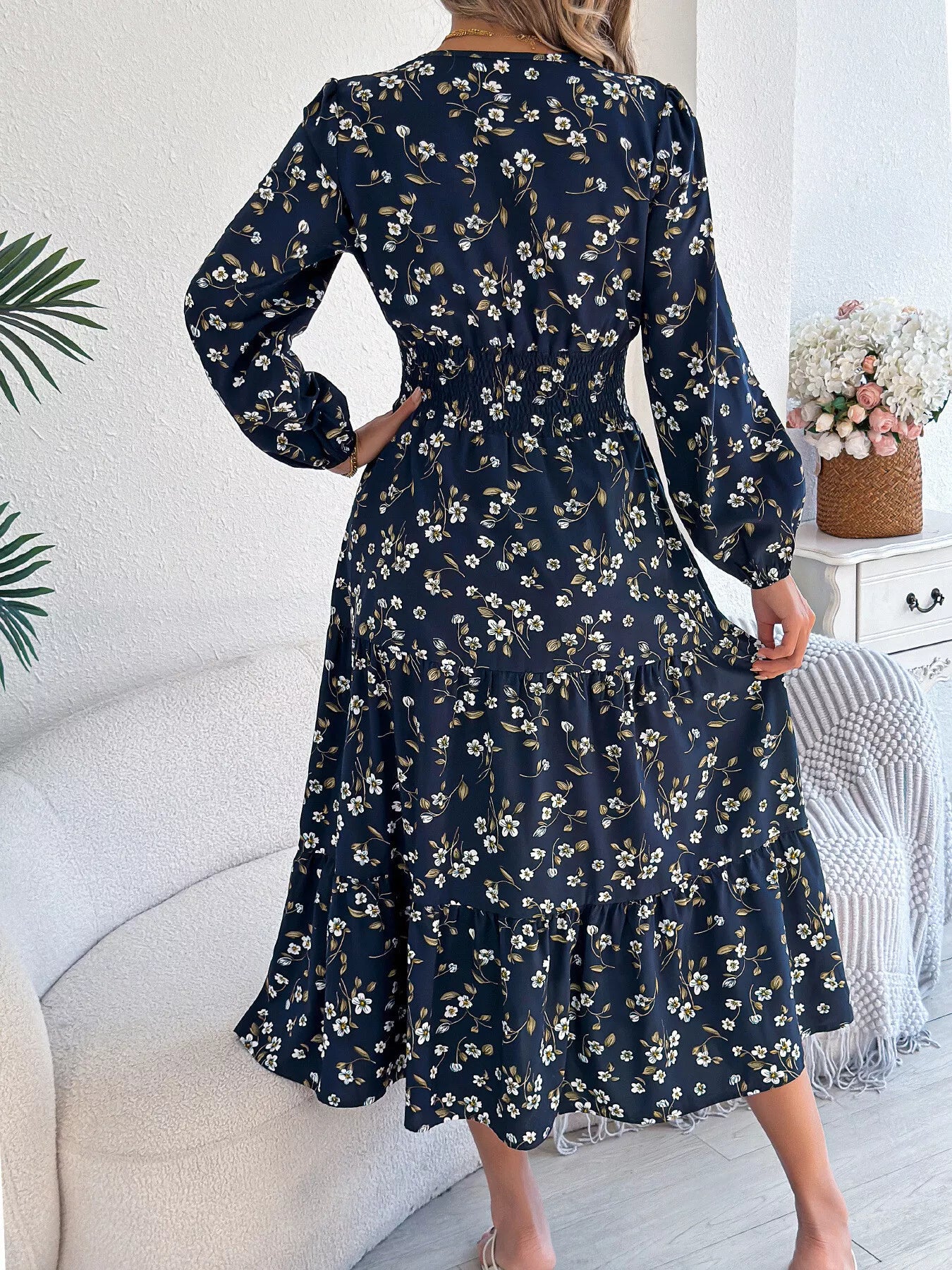 Floral Print Tiered Midi Dress