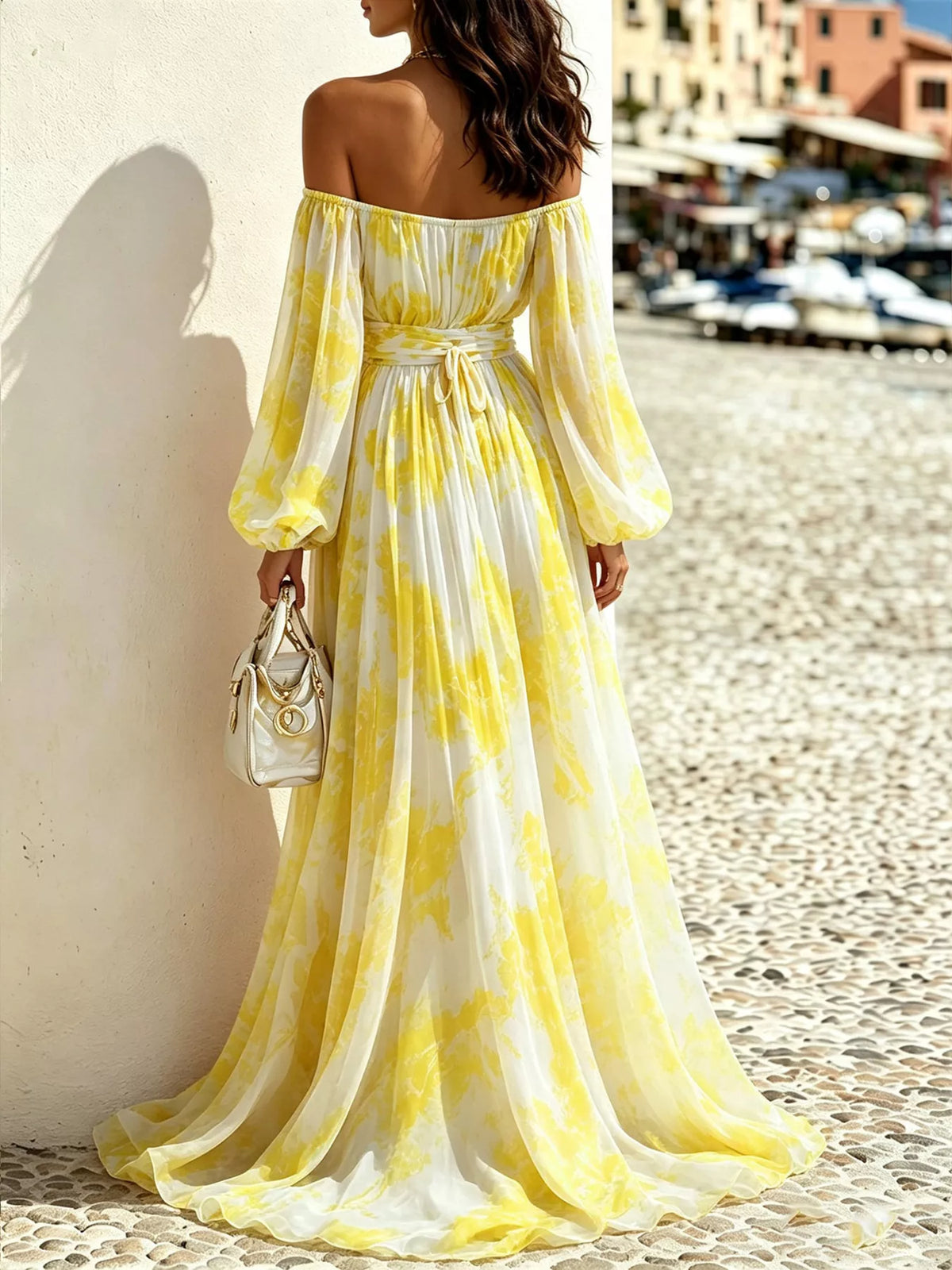 Off-Shoulder Balloon Sleeve Maxi Dress