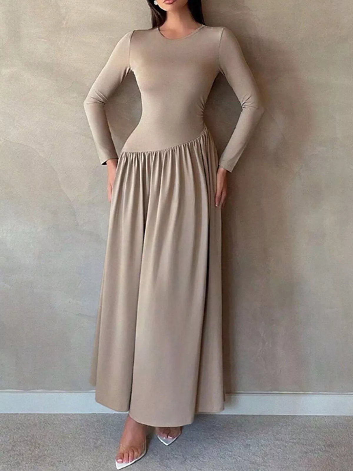 Long Sleeve Ruched A-Line Maxi Dress by Calliope