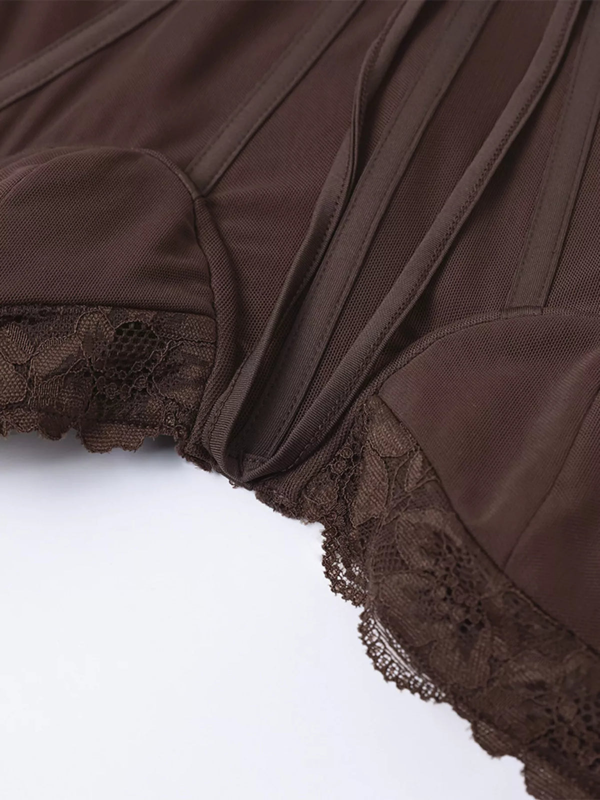 Lace Trim Sweetheart Neck Maxi Dress in Brown
