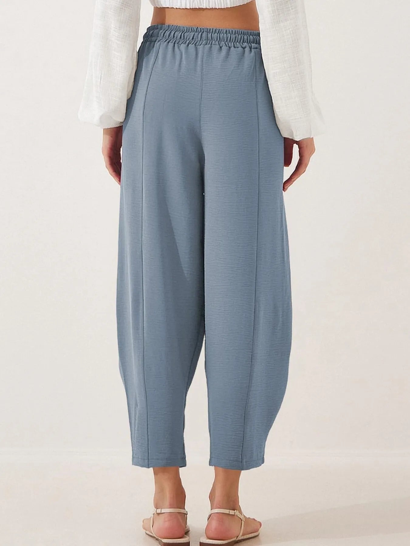 Drawstring Wide Leg Cropped Pants