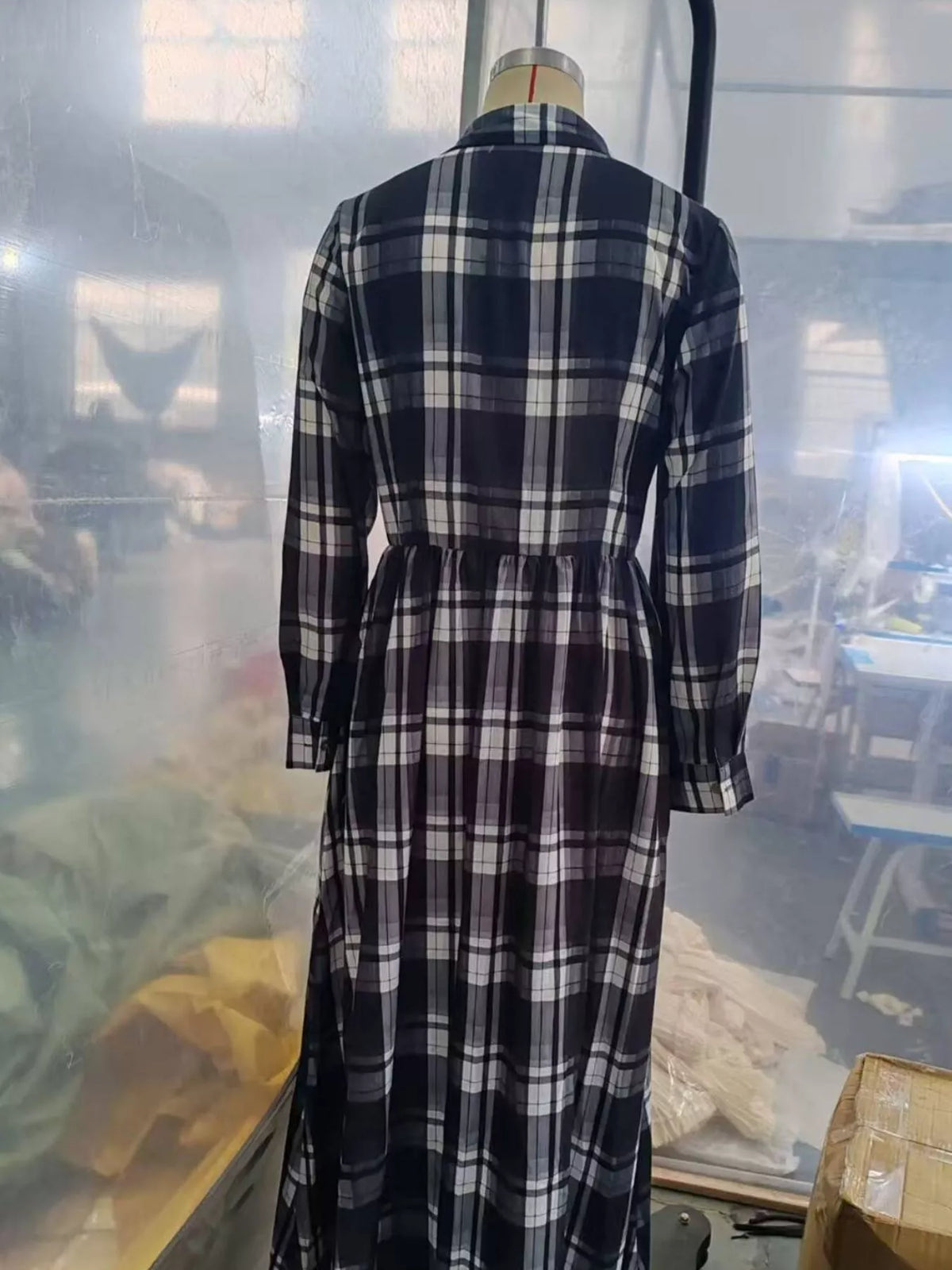 Plaid Long Sleeve Shirt Maxi Dress by Yvette