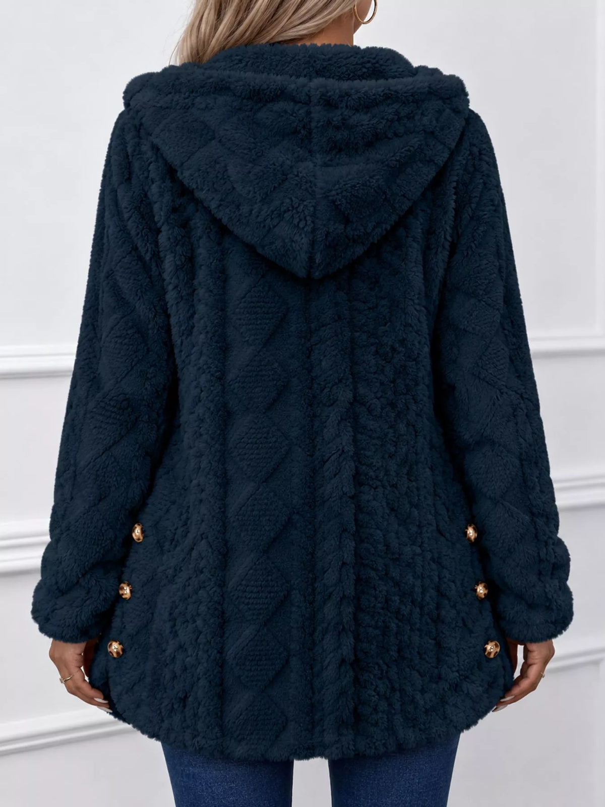 Cozy Cable-Knit Faux Fur Hooded Jacket