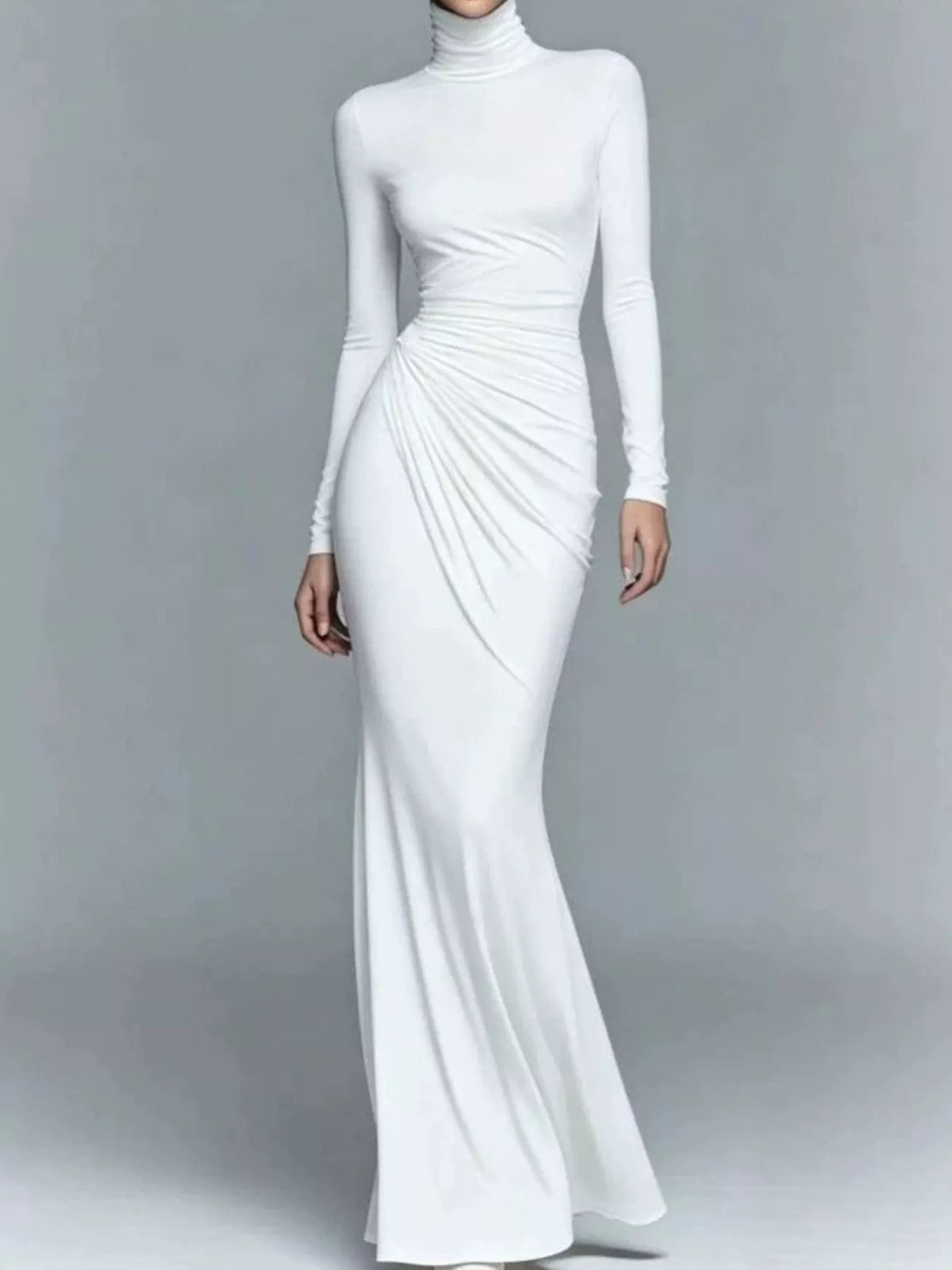Turtleneck Long Sleeve Ruched Maxi Dress