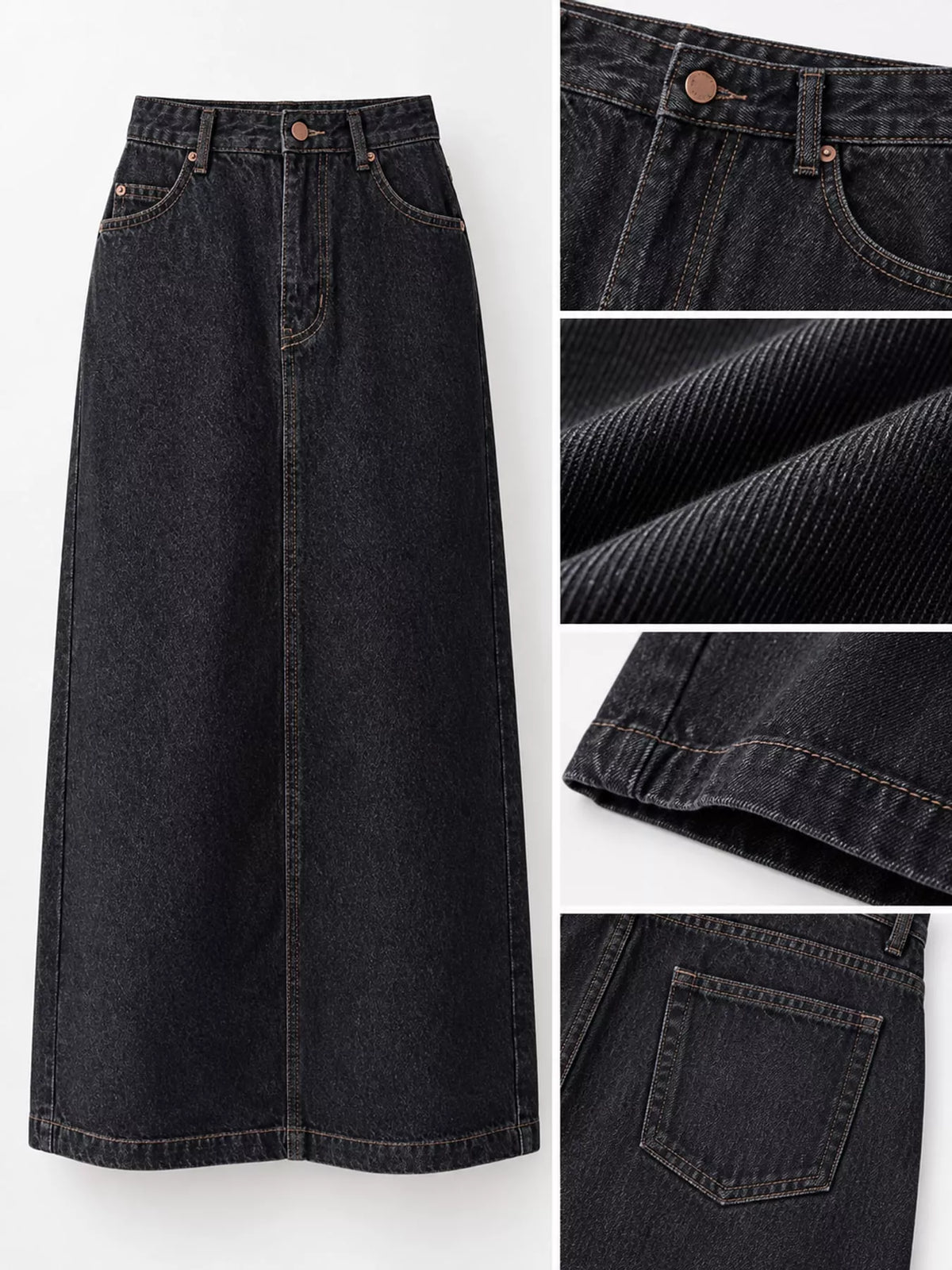 High-Waisted Vintage Wash Midi Denim Skirt
