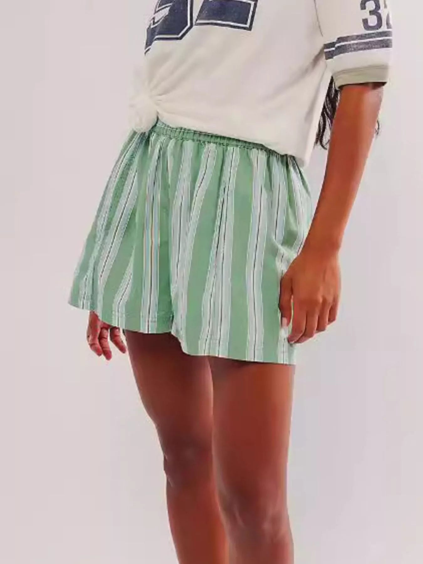 Striped Elastic Waist Shorts with Pockets by Mystique Q