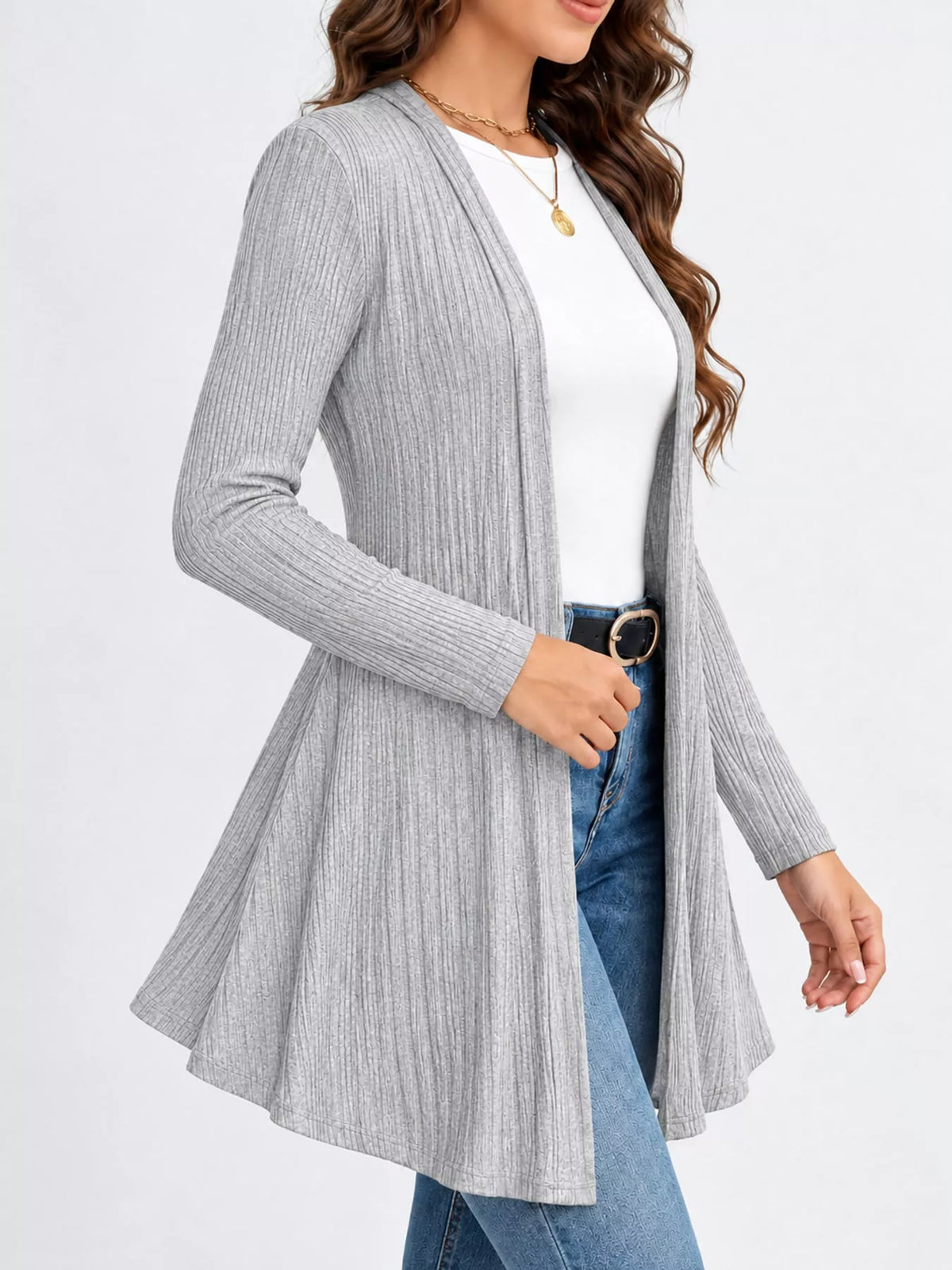 Ribbed Knit Open-Front Cardigan