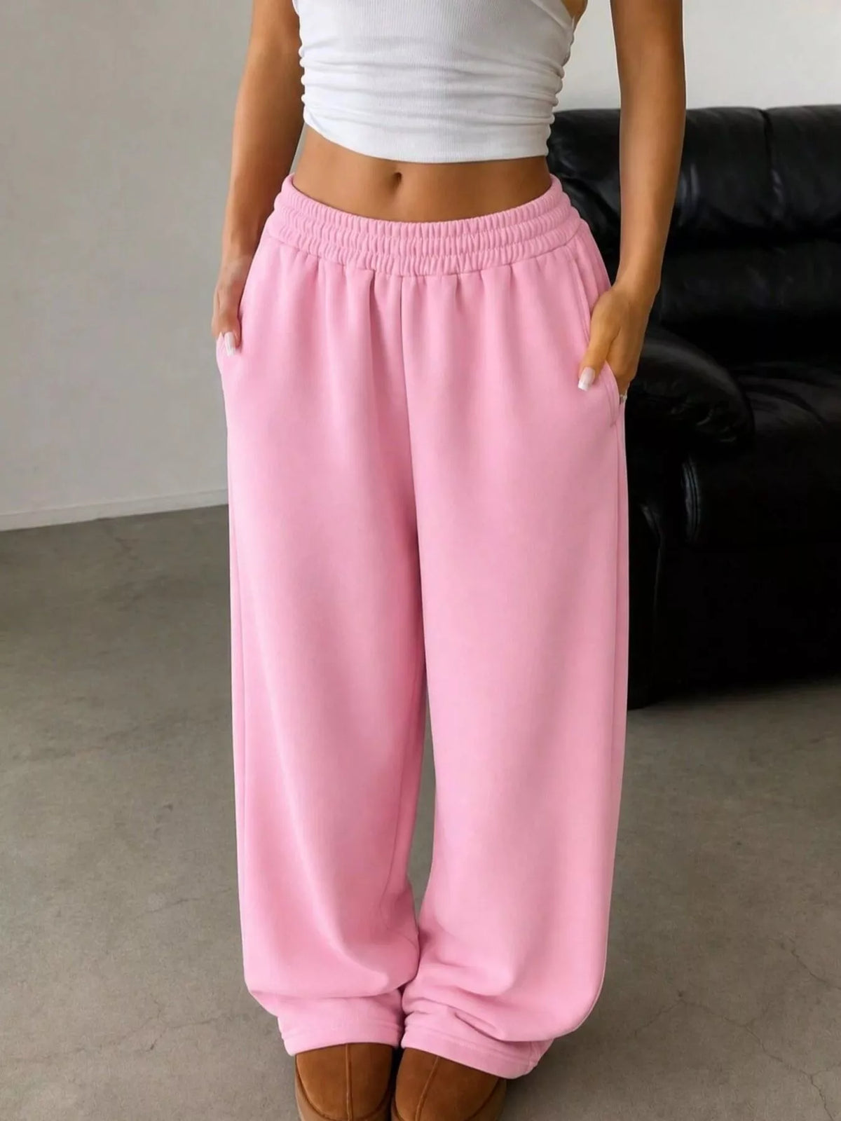 Elastic Waist Wide-Leg Sweatpants