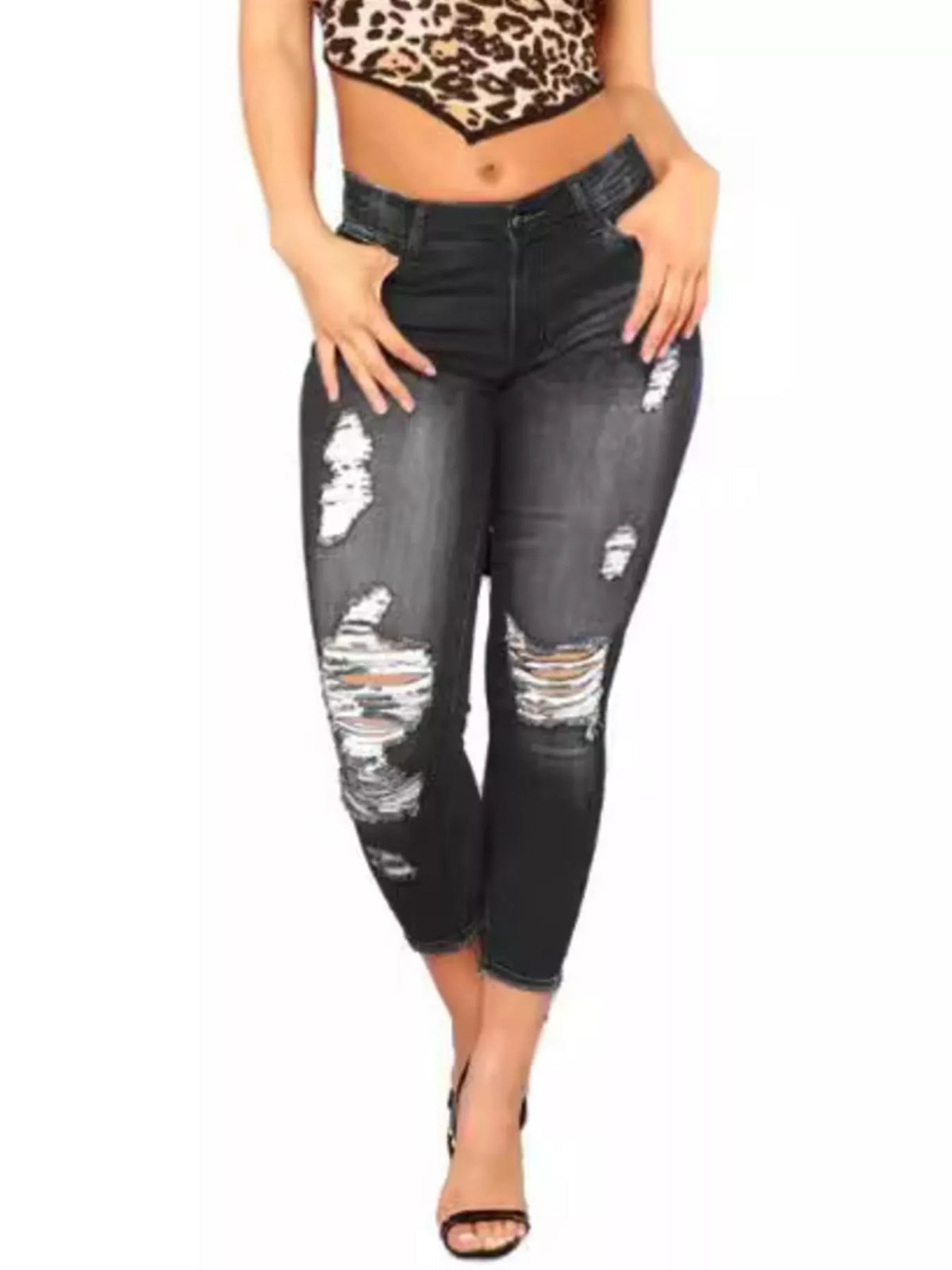 Distressed Skinny Jeans with Whisker Fading by Dreamy Drapes