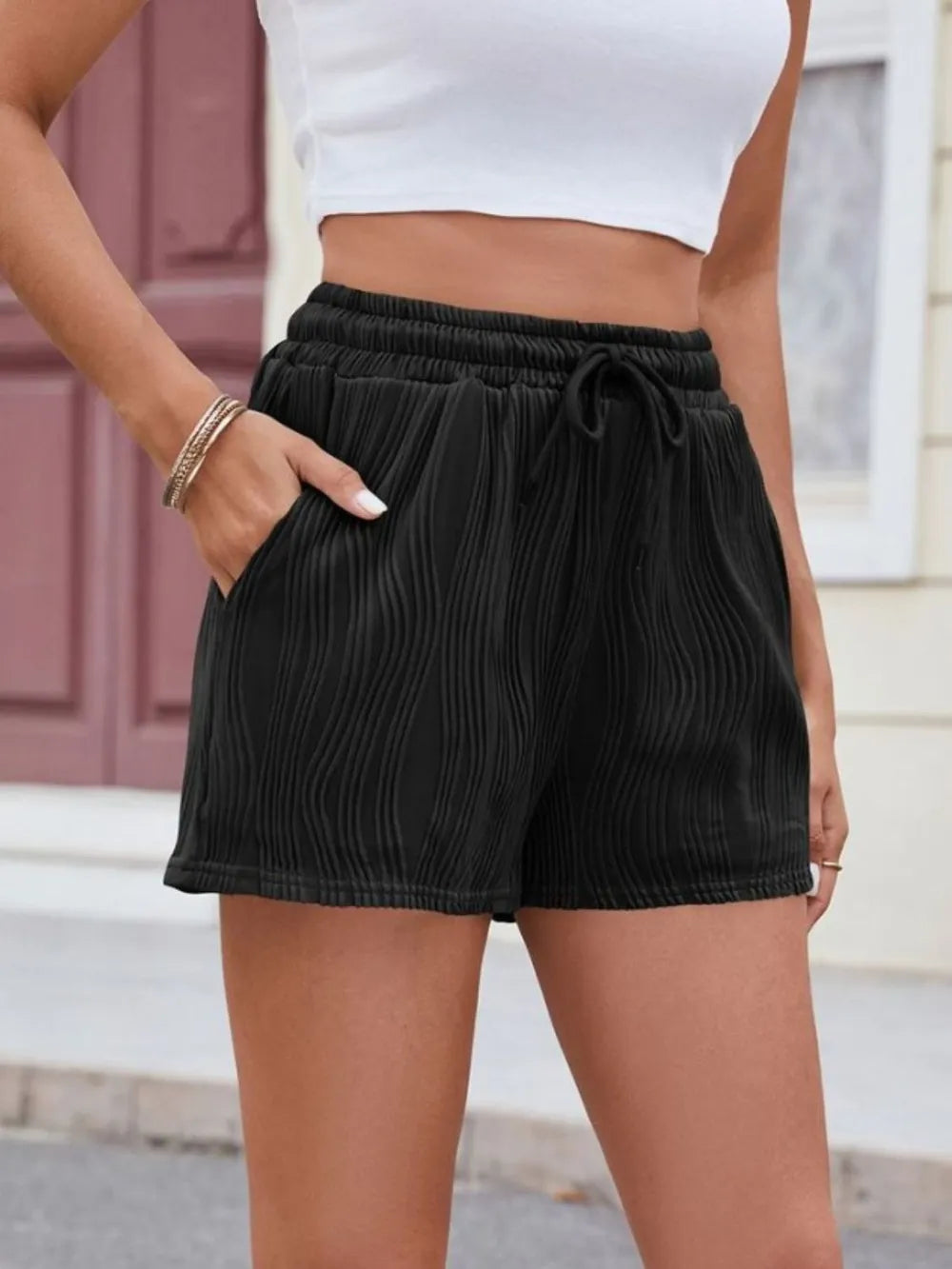 Textured Drawstring Shorts
