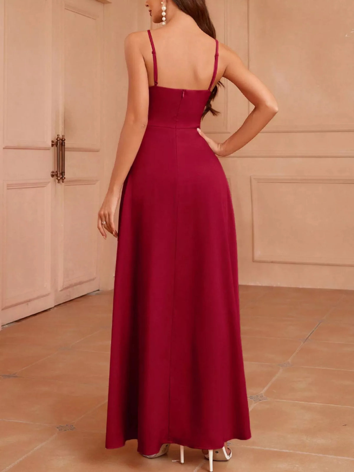 Slit Spaghetti Strap Maxi Dress by Elegant Elements