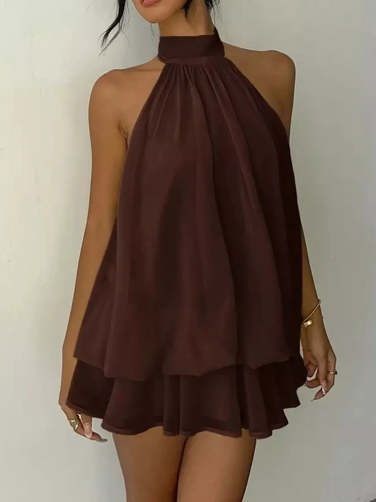 Halter Neck Ruched Mini Dress